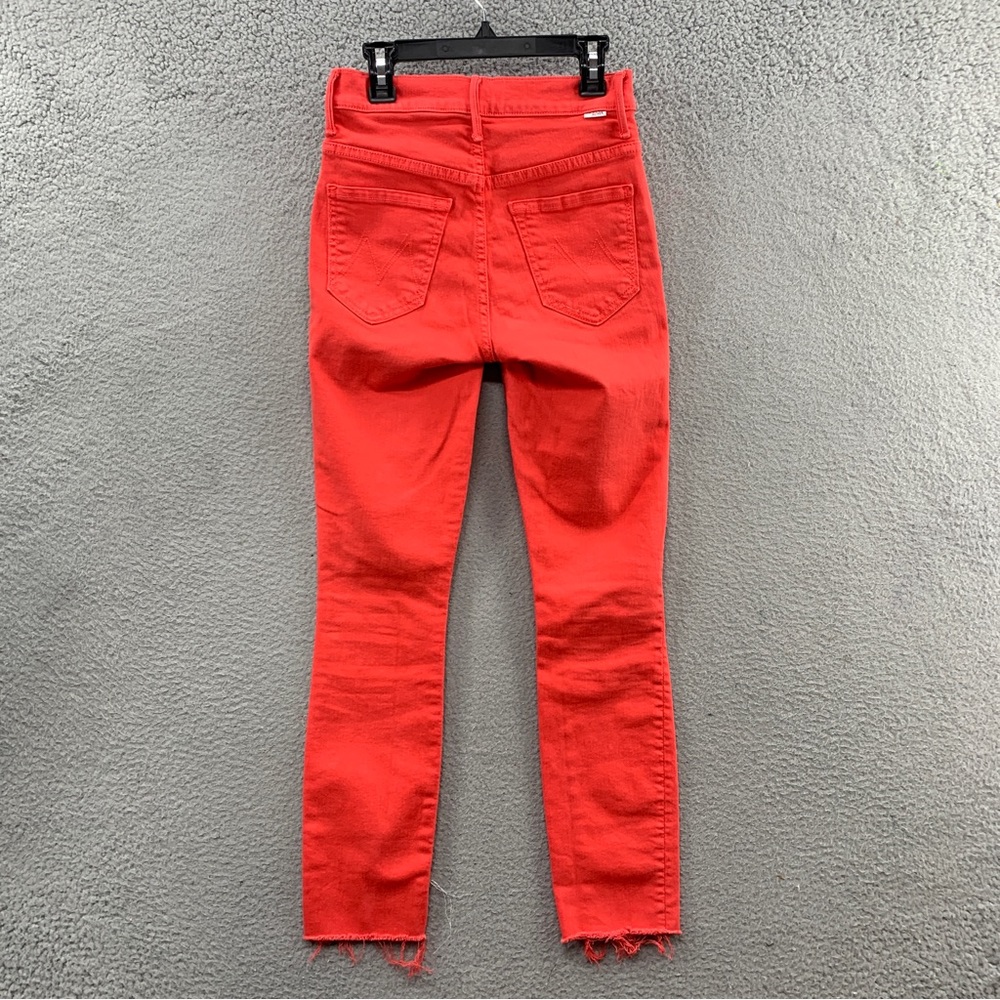 Mother Women's Frayed Hem Cropped Jeans in Blow Out Wash Orange Red Size 24